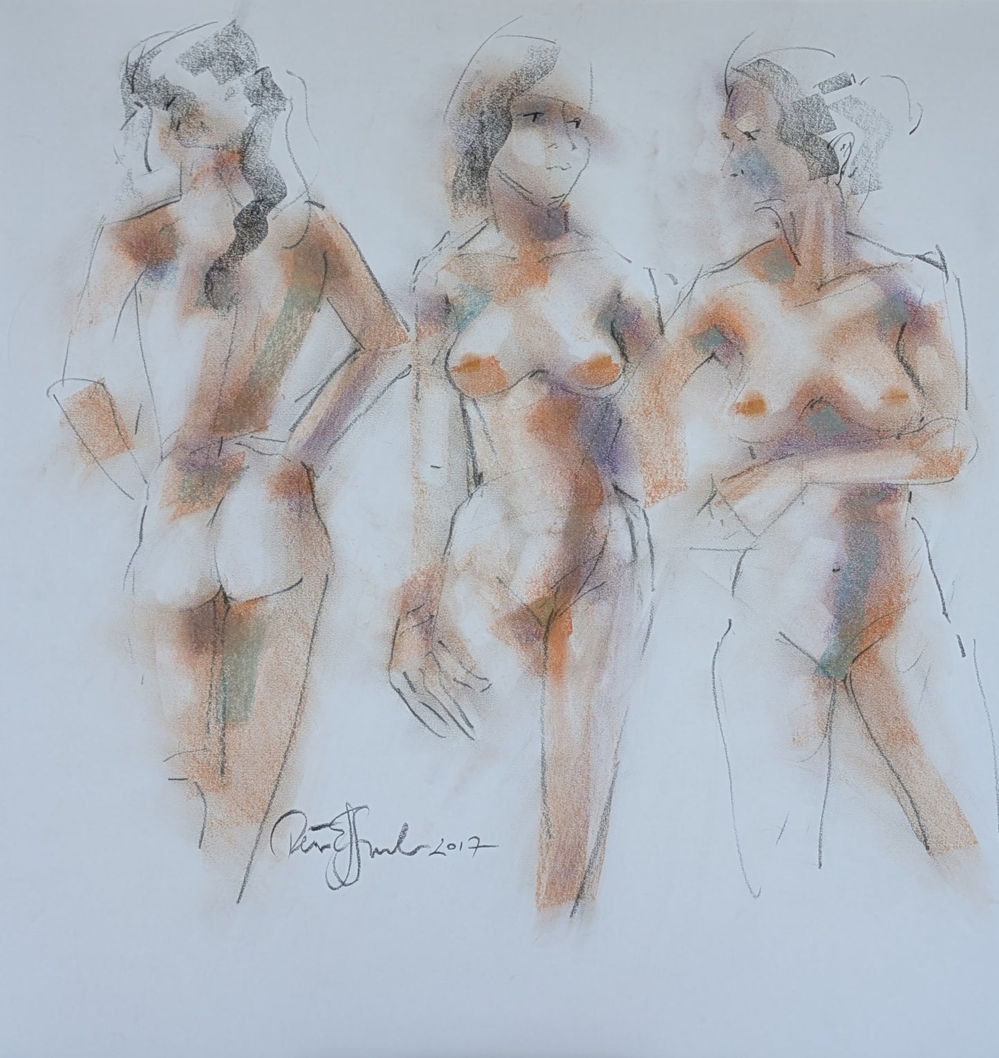 Five minute studies, Three female nudes. Studio.