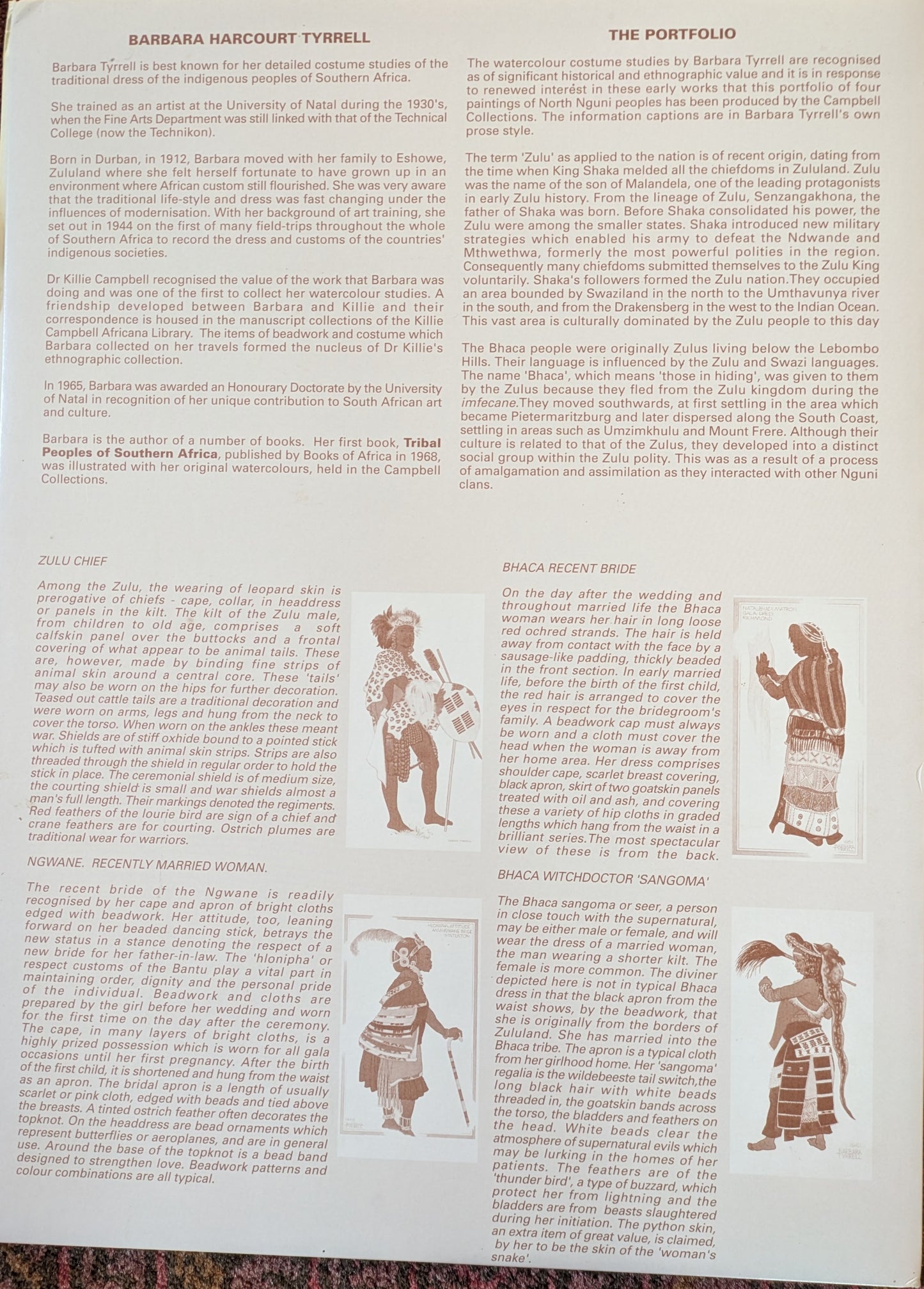Barbara Tyrell, South African, "Portfolio of Four Drawings prints of Nguni people"
